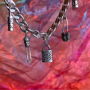 Nicole Miller Five Charms Bracelet - 3 Lock Charms and 2 Safety Pin Charms